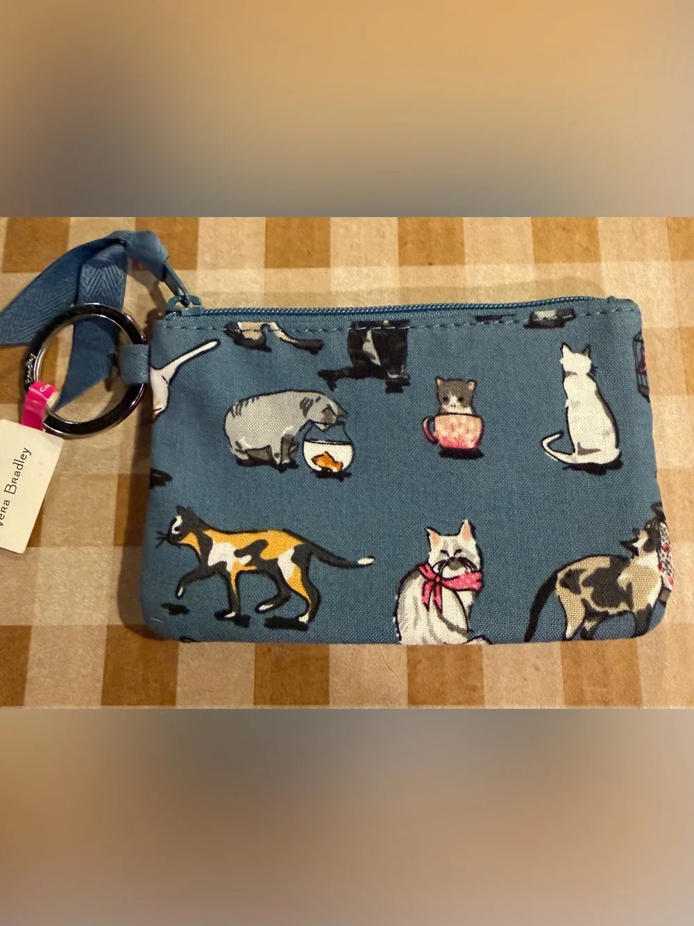 Vera Bradley Zip ID Case with Key Ring in Cats Meow.  NEW with Tags